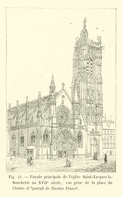 17. yüzyılda Saint-Jacques-la-Boucherie kilisesinin ana cephesi, Place du Cloitre