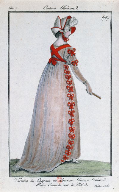 Parisli bir bayan elbisesi için moda tasarımı, yaklaşık 1799 by French School