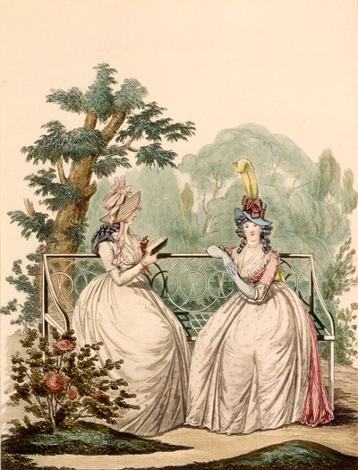 Bayanların yazlık günlük elbiselerdeki moda levhası - Modes Anglaises, 1794 by French School