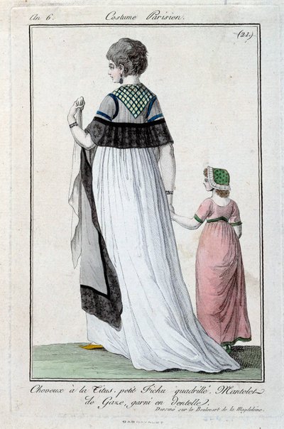 Yönetim kurulu altında moda: Titus giyen zarif genç Parisli kadın, dantelli gazlı bez manto. 1797. Paris, kostüm müzesi by French School