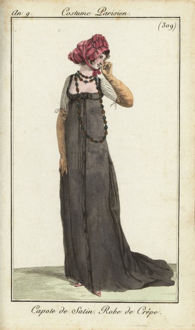 Saten bone ve krep elbiseli şık kadın by French School