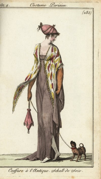 Oyuncak köpeğini yürüyen moda kadın by French School