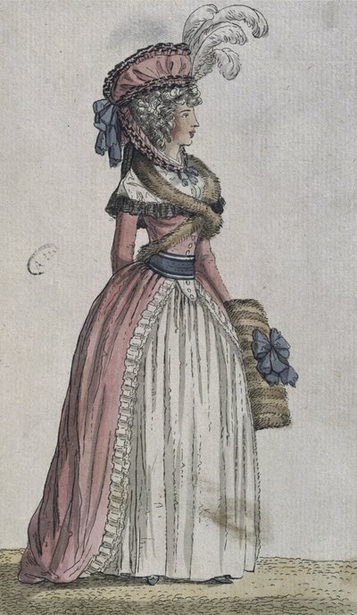 Kadın kostümü (renkli gravür) by French School