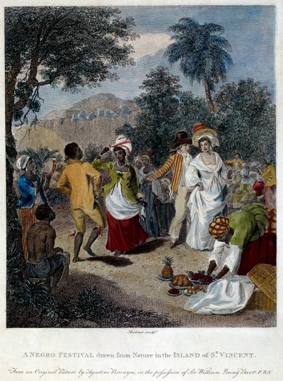 Saint Vincent adasında fete negre (Orta Amerika, Antiller). 19. yüzyılın gravürü. Chartres, Güzel Sanatlar Müzesi by French School