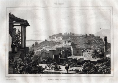 Fiesole -Toskana - M. de Norvins tarafından “” Pitoresk İtalya”dan gravür, Ch. Nodier 1834-1836. by French School