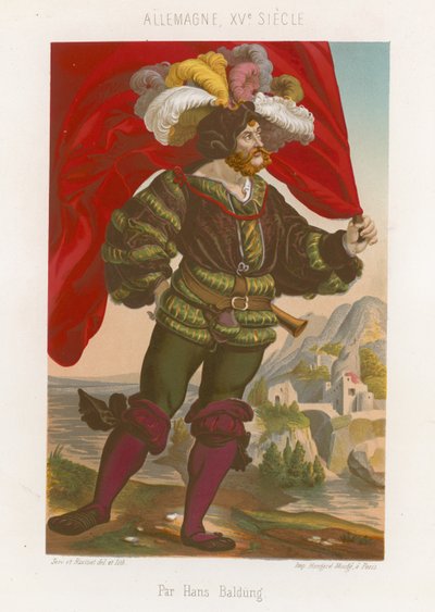 Bir bayrakla ayakta duran bir adam figürü by French School