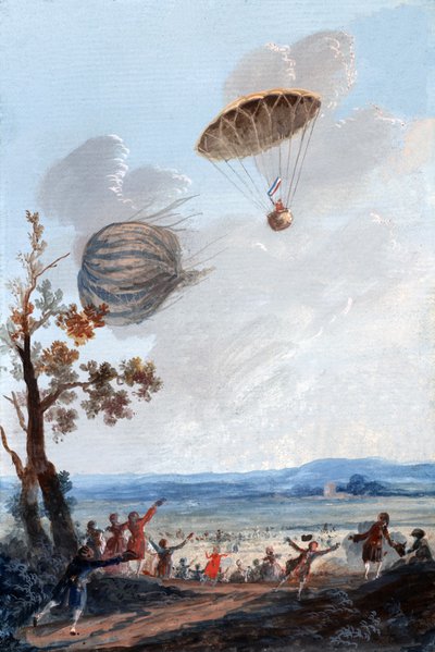 Paraşütle inen ilk adam, 22 Ekim 1797, Parc Monceau, Paris, c.1797 by French School