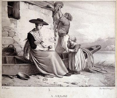 Balıkçı, bölgesel kostümlü karısı ve Arles