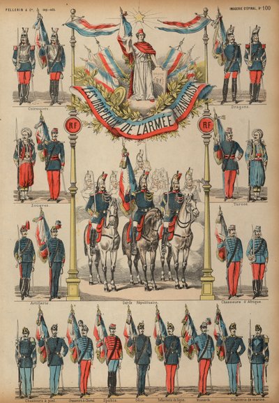 Fransız Ordusu Bayrakları (renkli gravür) by French School