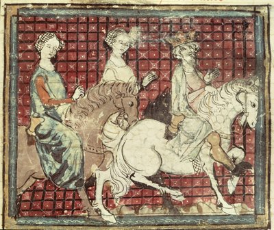Fol.31r Chilperic I (543-97) ve Atlı Fredegonde, Grandes Chroniques de France