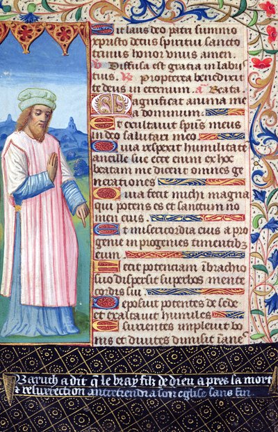 Fol.36v Heures a lUsage de Rome'dan Baruch portresiyle Magnificat Metni by French School