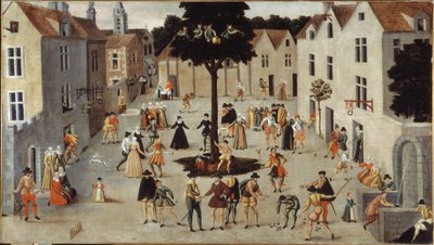 Bir ağacın etrafında halk şenliği, yaklaşık 1560 (yağlıboya) by French School