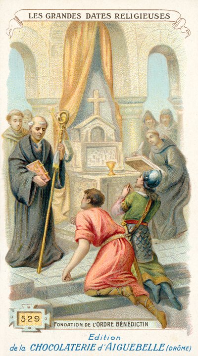 Benediktin Tarikatı'nın Kuruluşu, 529 (chromolitho) by French School