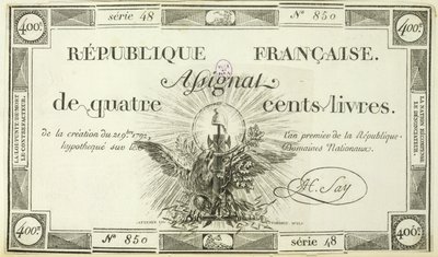 Dört yüz liralık banknot, 21 Eylül 1792 by French School