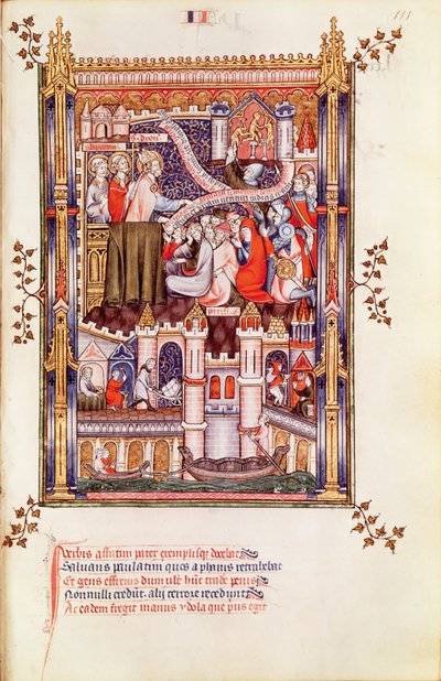 Fr 2091 fol.111 St. Denis, pagan putlarını kıran Parislilere vaaz veriyor, Vie de St. Denis