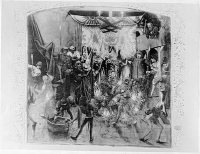 Fr 2646 f.176 Bal des Ardents, Charles VI (1380-1422), Louis of Orleans dansçıların kostümlerini ateşe verdikten sonra Berry Düşesi tarafından kurtarılıyor, Froissarts Chronicle, 1392 (ayrıca bkz. 52 by French School
