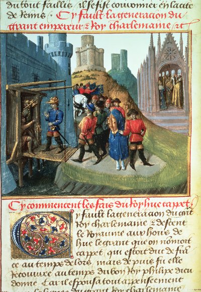 Fr 6465 f.165v Hugues Capet, Fransa Dükü ve Piskopos Asselin by French School