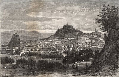 Fransa, Auvergne, Haute-Loire (43), Le Puy en Velay (Le-Puy-en-Velay) - V.A. Malt-Brown tarafından “La France illustrée: coğrafya, tarih, yönetim istatistikleri” üzerine gravür. 1884 by French School