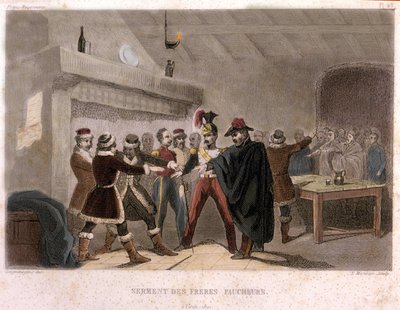 Masonluk: 1821'de Potok'ta orakçı kardeşlerin yemini. F.-TB Clavel'in “Pressque Histoire de la Franc Maconnerie et des Societes Secretes antik ve moderne” adlı gravürü. Pagnere, editör. 1843. by French School