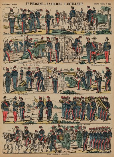 Fransız ordusu topçu tatbikatları, Le Polygone, Lorient, Fransa (renkli gravür) by French School