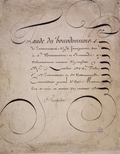 Fransız kaligrafisi: Louis Barbedor tarafından 1640 civarında hesap odasından mektup. by French School