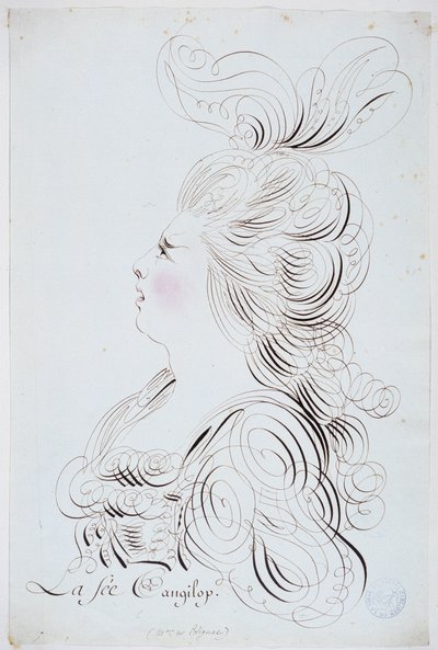 Fransız kaligrafisi: 1780 civarında Bernard de Paris tarafından sulu boya ile geliştirilmiş yüzündeki Polignac prensesinin portresi. Paris şehrinin tarihi kütüphanesi. by French School
