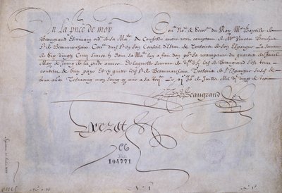 Fransız kaligrafisi: Bernard de Beaugrand lehine Recu 2 Temmuz 1623