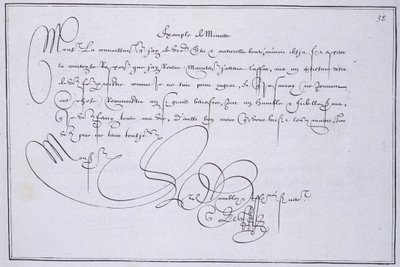 Fransız kaligrafisi: Teknografi, Guillaume Le Gangneur tarafından 1599 civarında “” dakika örneği”. Paris şehrinin tarihi kütüphanesi. by French School