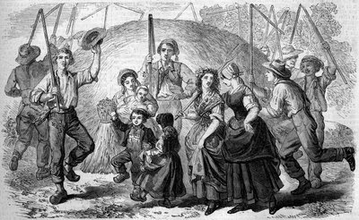 Fransız geleneği: mahsulün son karabuğday demetinin etrafındaki köylülerin şarkıları ve dansları. Conde sur Noireau, Calvados (14) by French School