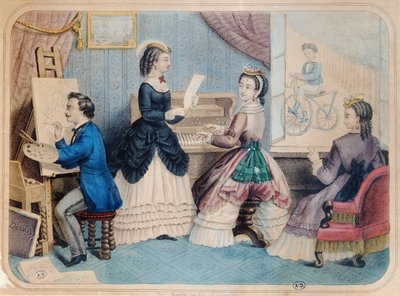Sanatsal etkinlikleri betimleyen Fransız moda levhası, 1867 by French School