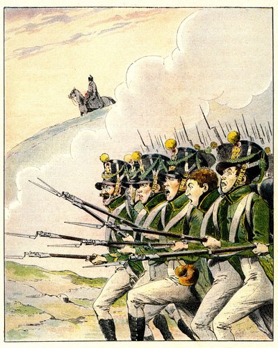 Waterloo Savaşı sırasında Fransız askerleri (renkli taş) by French School