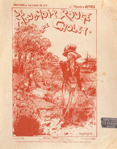 Theodore Botrel tarafından yazılan ve bestelenen Le Mouchoir Rouge de Cholet şarkısının müzik notası için ön kapak by French School