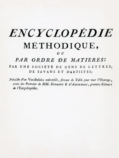 Denis Diderot ve Jean Le Rond DAlembert tarafından düzenlenen, Order of Subject Matter ile Methodical Encyclopedia