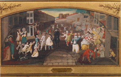 Paris sokaklarında eğlence ve oyunlar - rue St. Antoine ... (tuval üzerine resim) by French School