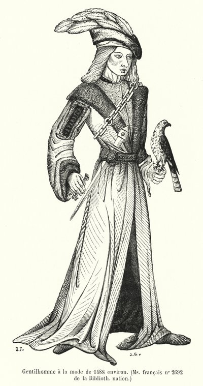 1488 civarında modaya uygun beyefendi (gravür) by French School