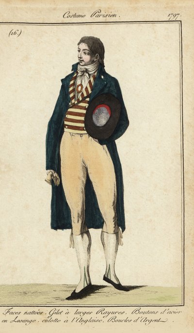 Çizgili yelek ve pantolon giyen beyefendi by French School