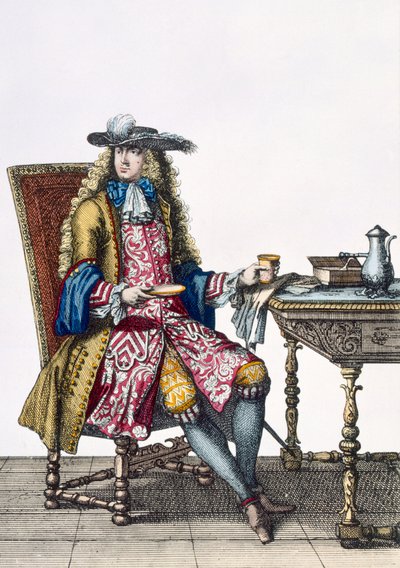 Gentlemans Elaborate Outfit, 1760 88: Bir beyefendinin ayrıntılı işlemeli yelek, ceket ve şapkası; 99:erkek; geleneksel kostüm; geleneksel kıyafet; moda; c18
