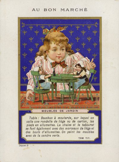 Bebekler ve minyatür mobilyalarla oynayan kız, Meubles De Jardin by French School