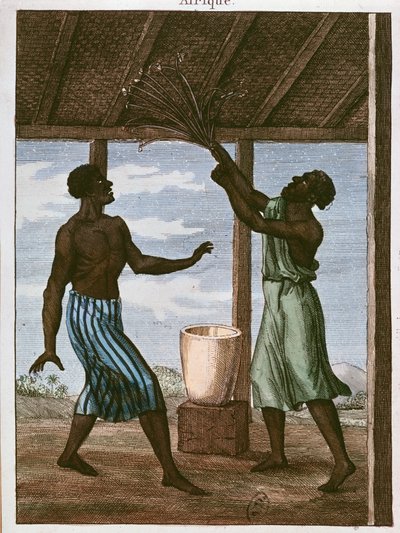 Gold Coast siyahı kaderine danışıyor, 1812 (renkli gravür) by French School