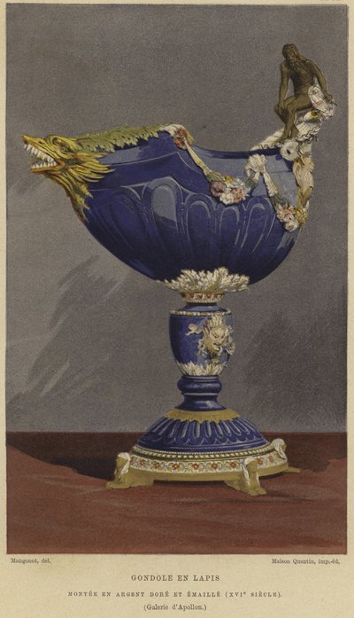 Yaldızlı ve emaye gümüşe monte edilmiş gondol şeklindeki lapis lazuli fincan, 16. yüzyıl by French School