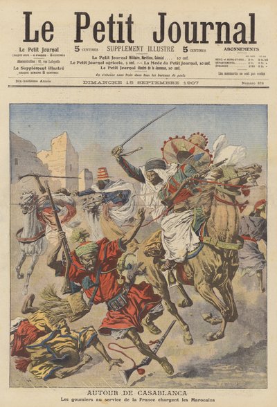 Kazablanka yakınlarında Faslılara saldıran Goumiers (renkli lito) by French School