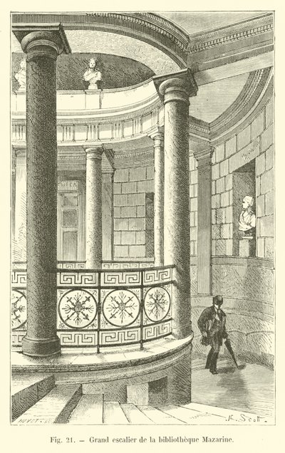 Mazarine kütüphanesinin büyük merdiveni by French School