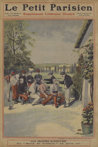 Fransız Ordusunun büyük manevraları: bir açık hava berberi (renkli taş) by French School