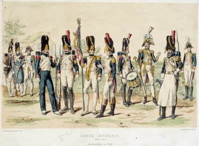 Grenadiers, Napolyon I İmparatorluk Muhafızlarının bir ayağı (1804 ve 1814 arasında). 19. yüzyıl gravürü. Paris, Dekoratif Sanatlar by French School