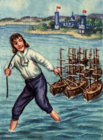 Gulliver düşman gemilerini Lilliput Limanı