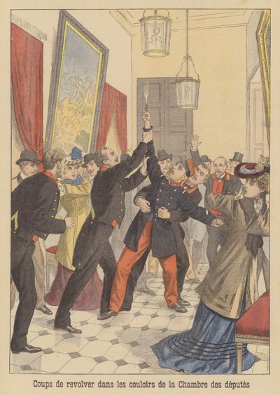 Fransız Temsilciler Meclisi koridorlarında silah sesleri (renkli lito) by French School