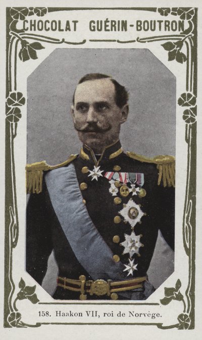 Haakon VII, roi de Norvege (coloured photo) by French School