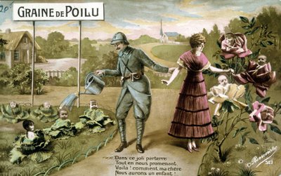 Hairy Seed: Bu güzel katta Biz yürürken, Buyrun! canım nasıl bir çocuğumuz olacak - doğumla ilgili kartpostal, v. 1914 by French School