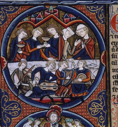 Harley 1527 fol.36v Müzisyenler ile Ziyafet, 