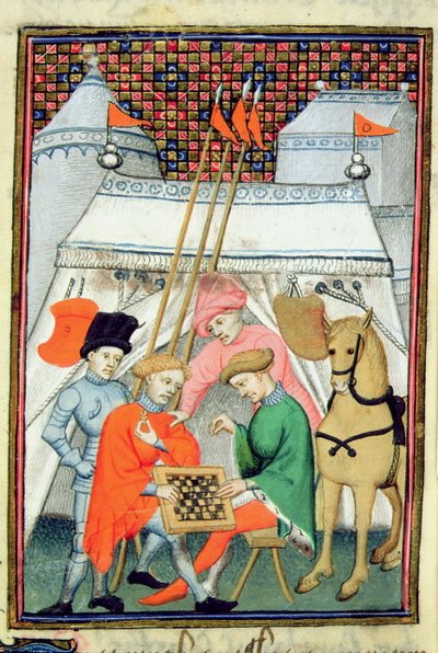 Harley 4431 f.133 Ulysses satranç oynuyor, Paris kopyası, c.1410-15 (parşömen) by French School